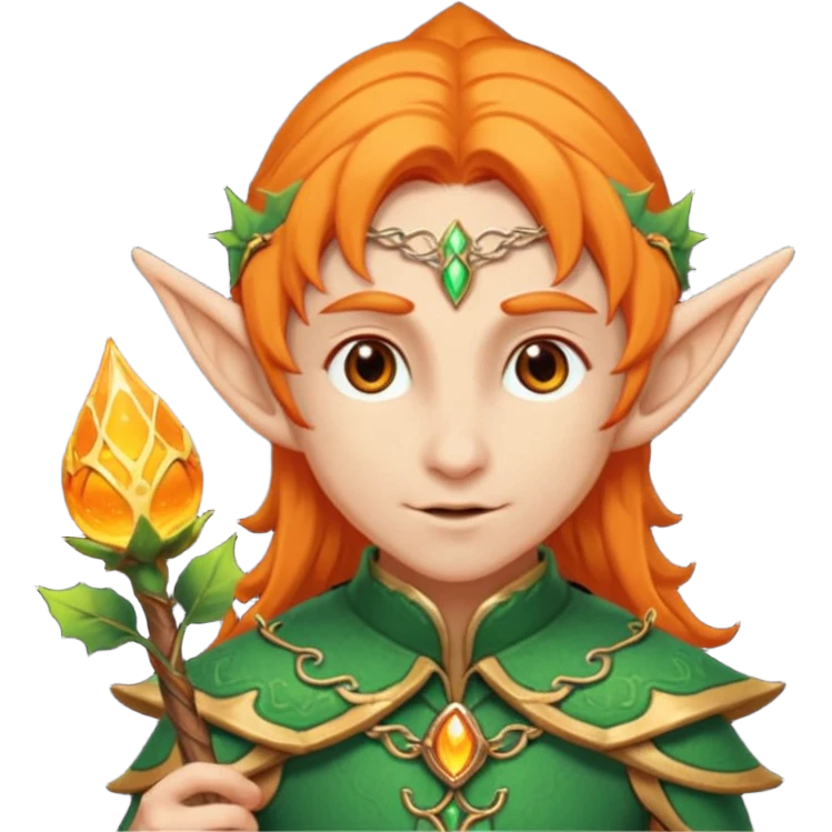 Orange Haired Elf, old Mage elf with glowing orange staff emoji