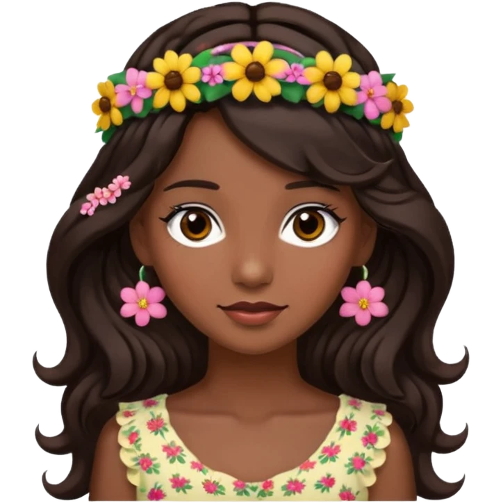 mujer morocha,  pelo ondulado,  pelo largo  color marron oscuro, ojos marrones oscuros emoji