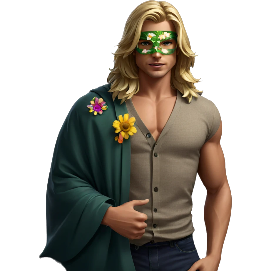 blonde boy with flower mask emoji