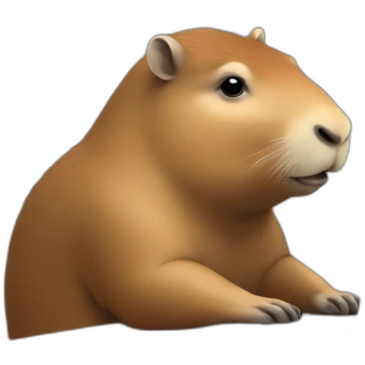 capybara is sitting at a table, typing in front of a computer emoji