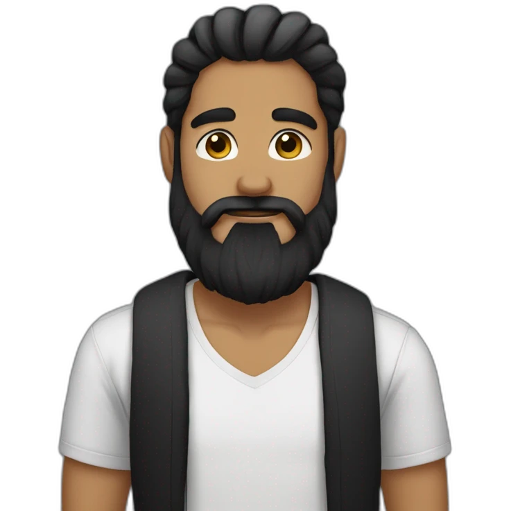 Full long black beard, septum, medium long black hair, black tshirt emoji