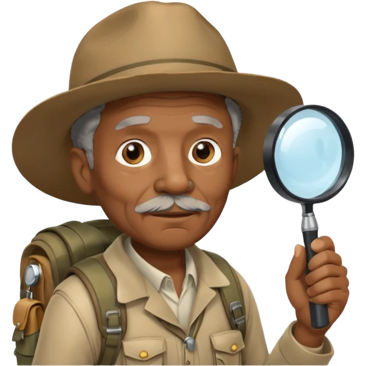 Explorer old black Man with backpack and magnifying glass emoji