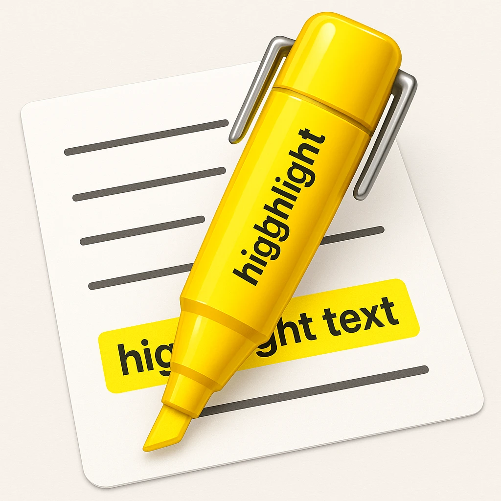 Make the highlighter pen clearly highlight text on the paper in the style of apple style emojis emoji