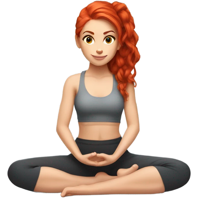Yoga girly girl sitting criss cross fit red hair girl beautiful fair skin emoji