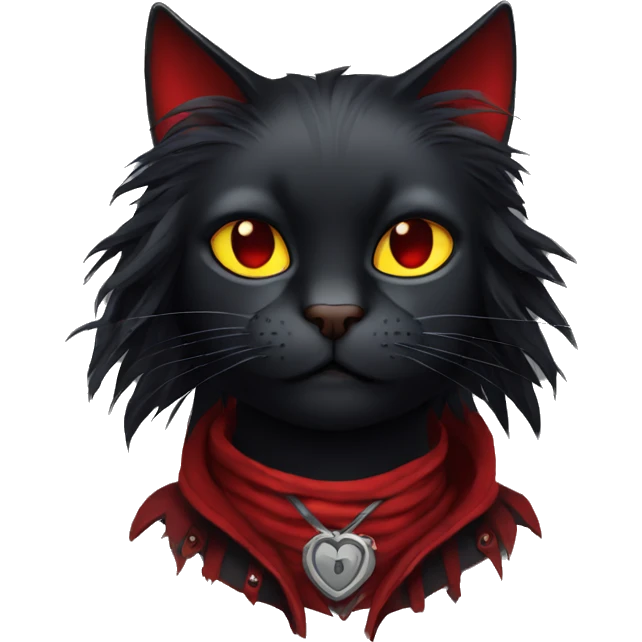 Edgy Black Cat with Long Emo Hair with Red Streaks emoji