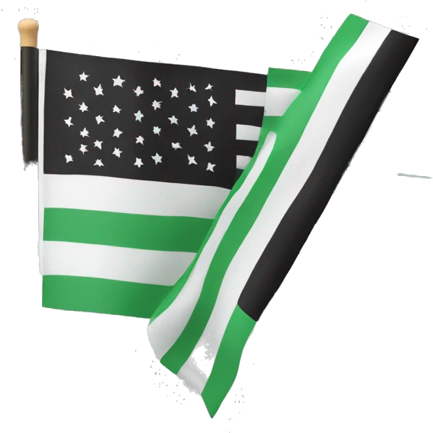 3 horizontal lines (green, white and black) flag in a stick  emoji