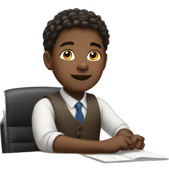 boy is sitting at desk and rising right hand emoji