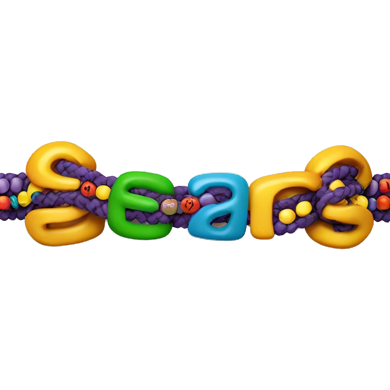 Friendship bracelet with letter beads that spell out “eras tour” emoji