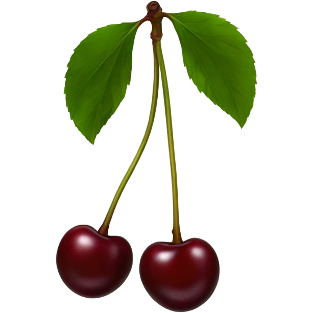 two burgundy cherries on dark green single stem emoji