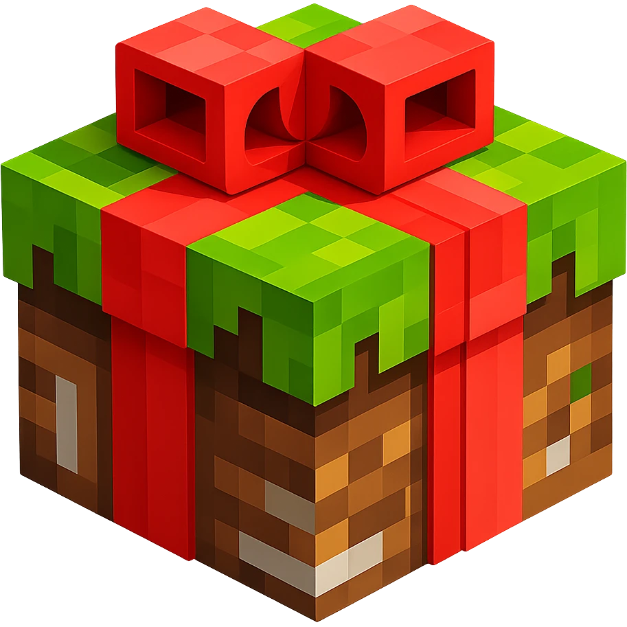 Remove the background from the Minecraft gift box image, keeping the box with a transparent background in PNG format. emoji