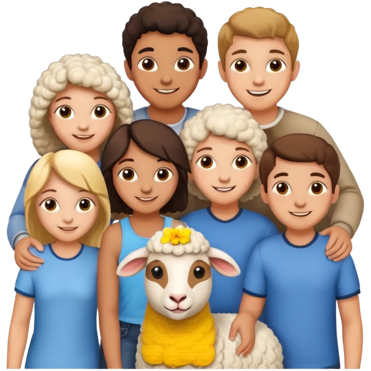 5 persons (3 girls and 2 boys) and a sheep emoji