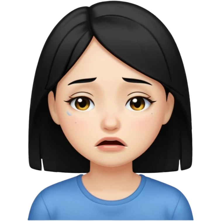 Una chica pelinegra con el pelo negro super lacio llorando aesthetic mente emoji