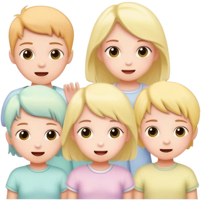 children in pastel clothes play emoji