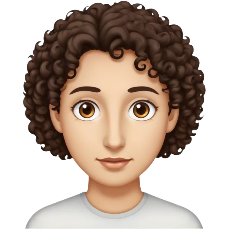 Dark Brown curly hair, brown eyes, long oval face shape, long nose, far eyebrows emoji