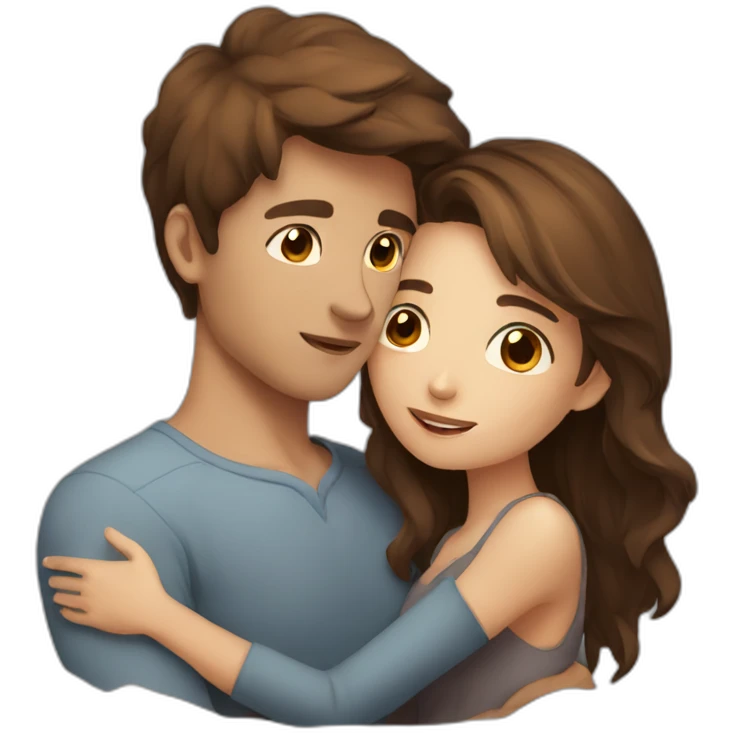 Beautiful Girl with long brown hair and boy with short brown hair cuddling at night emoji
