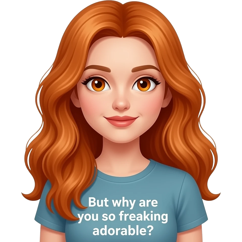 sexy girl with overlong ginger hair and ginger eyes a top with But wy are you so freaking ADORABLE? written on it emoji