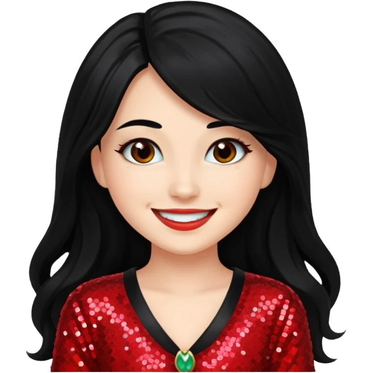 Jade from Bratz with long black hair and red sequin outfit emoji