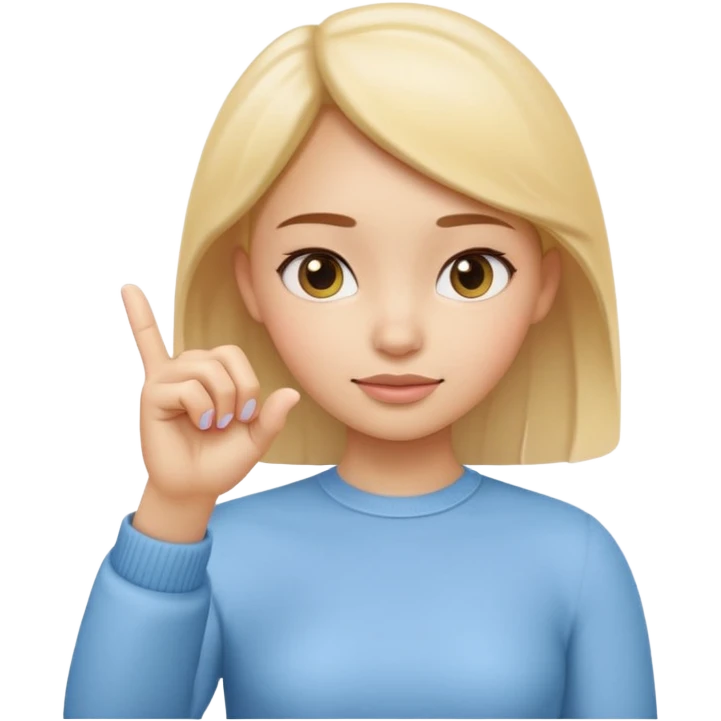Emoji-style girl (Apple style) making a pinching gesture: thumb and index finger close together showing something is small, other fingers folded, same style as Apple 3D emojis, soft colors, glossy texture emoji