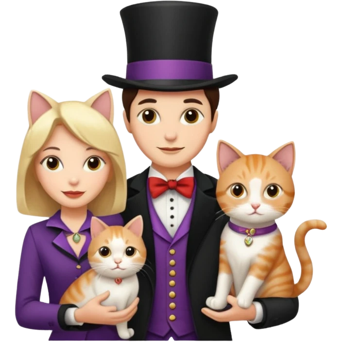 magician couple and their pet cat emoji
