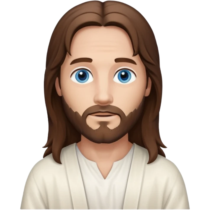 Jesus Christ with Blue eyes, brown long hair, white outfit emoji