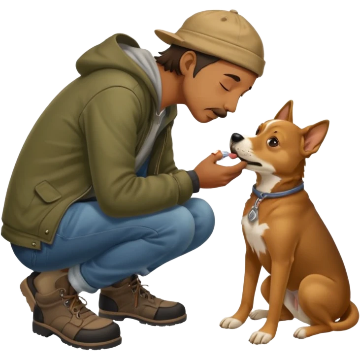 a homeless man licking dogs feet emoji