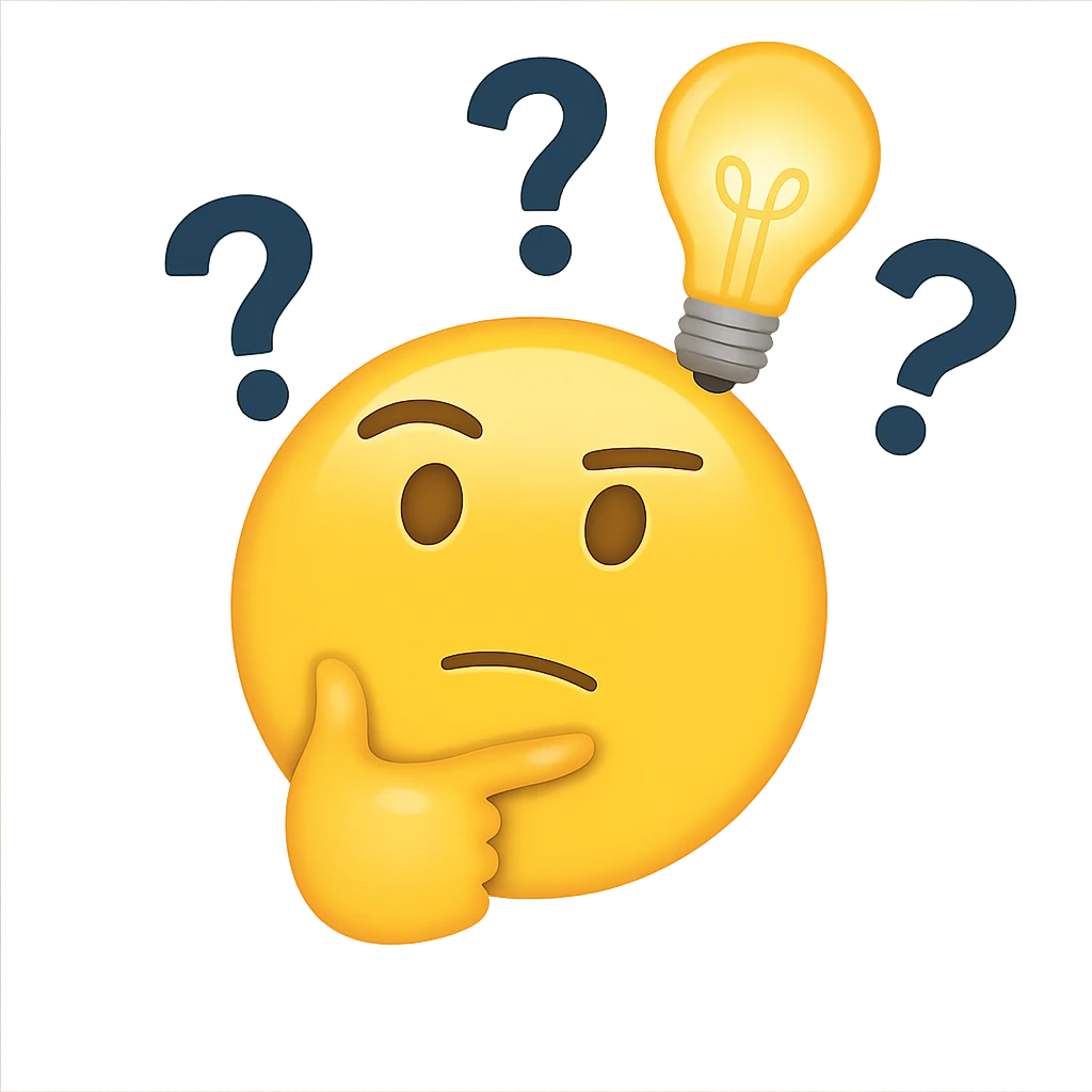 emoji representing curiosity and reason with a person thinking, a light bulb, and question marks emoji