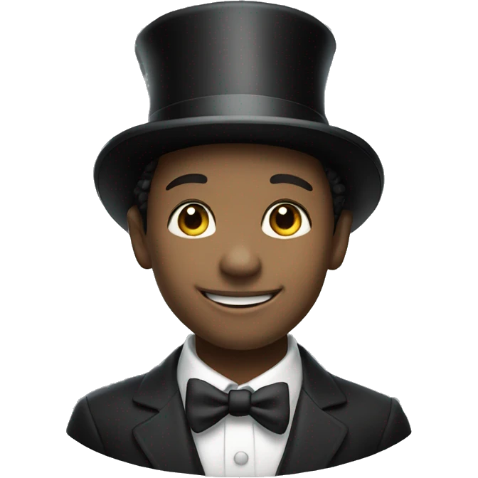 Smiling boy, white skin, in top hat emoji