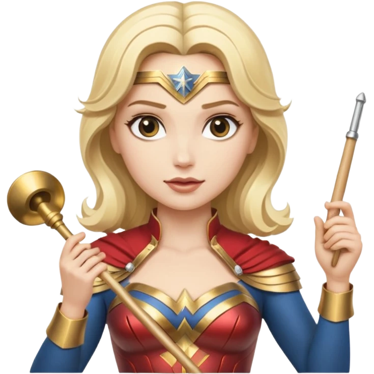 Blonde Wonder Woman holding white orchestra conductor’s baton and bell emoji