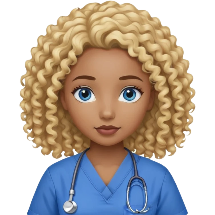 Black Girl with curly blonde hair and blue eyes in scrubs emoji