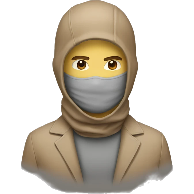 a guy with a light brown suit and a grey balaclava with "N." written on it emoji