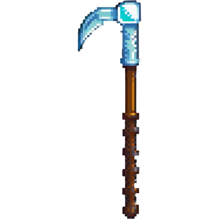 pixelated Minecraft diamond pickaxe with brown handle emoji