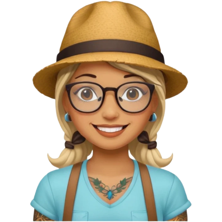 tattooed girl with hat and glasses emoji