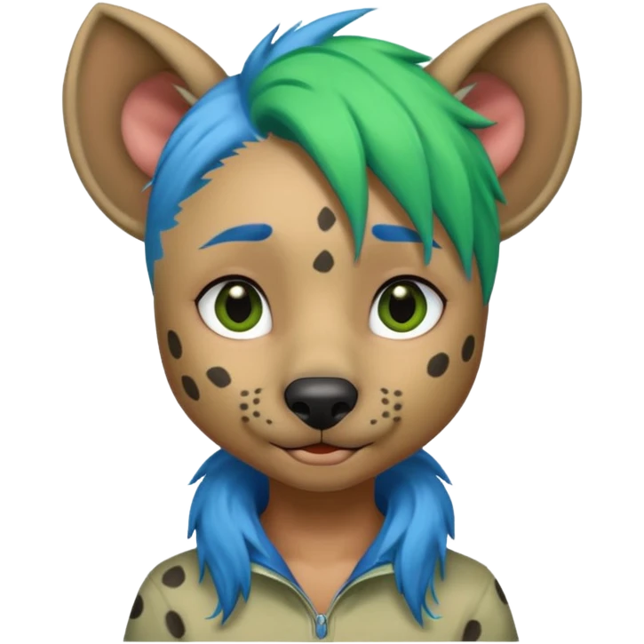 hyena with feminine  blue and green hair emoji