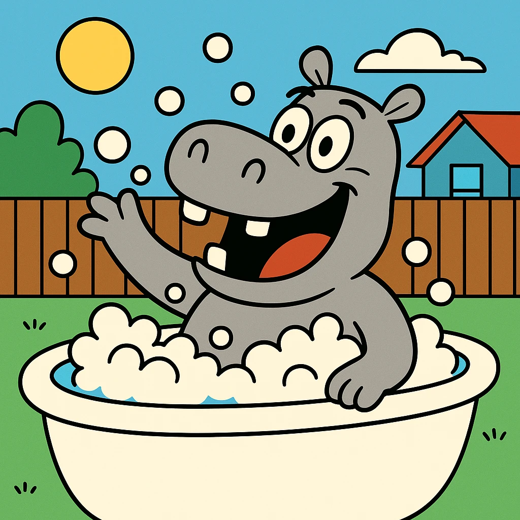 happy hippo with bubbles in bathtub emoji