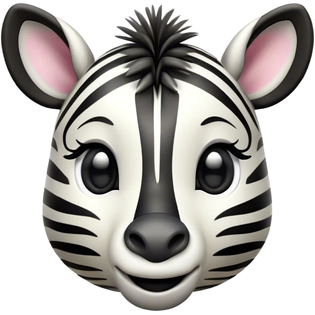 Cinematic Cute Zebra Portrait Emoji, Head tilted playfully and inquisitively, featuring a glossy, intricately striped Fur of black and white with round, sparkling eyes filled with curious wonder, Simplified yet irresistibly adorable features, highly detailed, glowing with a warm, friendly glow, high shine, affectionate and spirited, stylized with a touch of savannah whimsy, bright and endearing, soft glowing outline, capturing the essence of a mischievous yet loving zebra, so playful it feels like it could prance out of the screen and into your arms! emoji