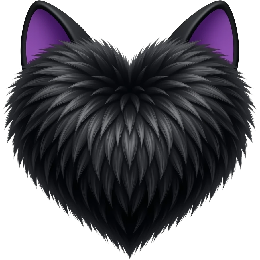 purple black cat ears, black fur heart, no cat, just a heart with fur and with cat ears emoji