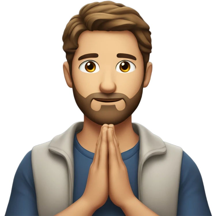 Handsome man with brown hairs and 3 days beard as he is praying emoji