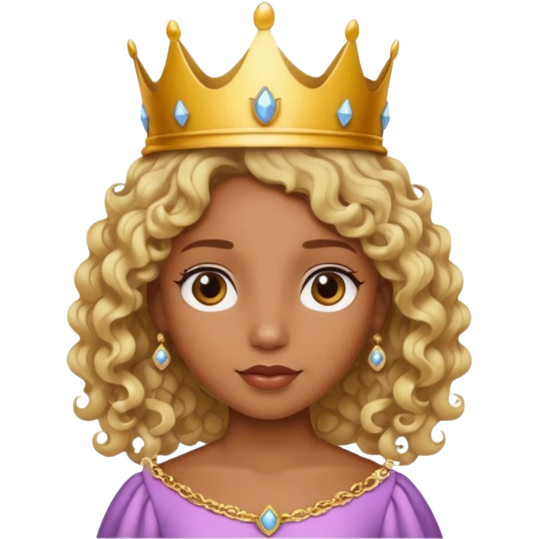 Princess brown skin, with curly blonde hair, small crown emoji