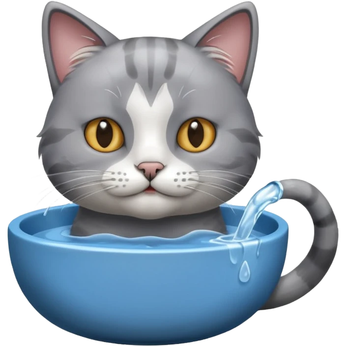 A water bowl and a cat drinking emoji