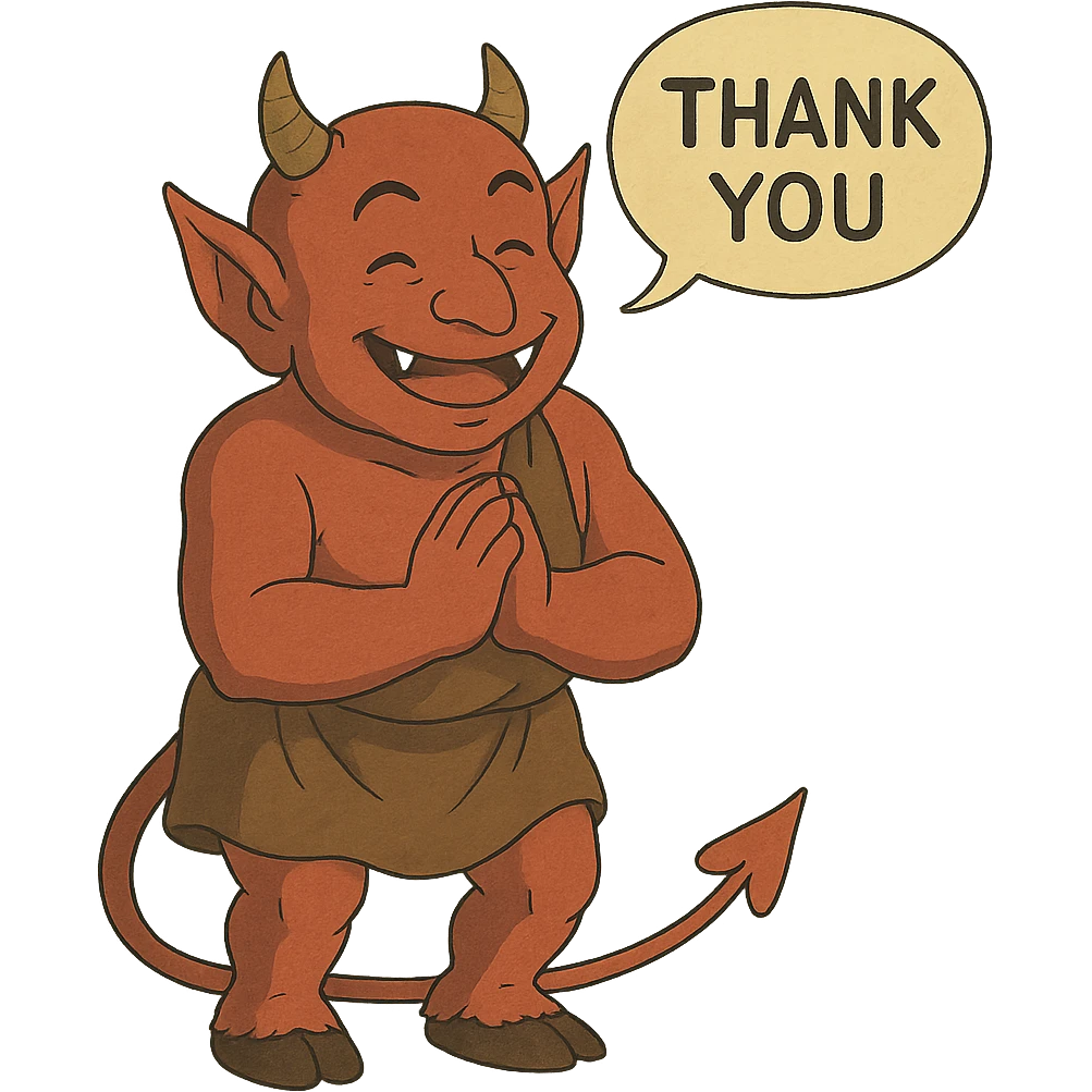 devil character saying thank you emoji