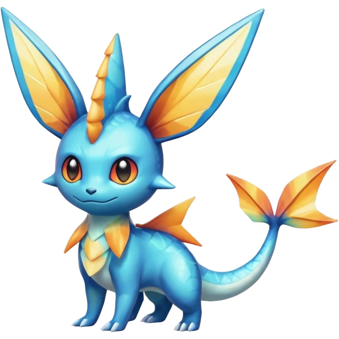Colorful Shiny Exotic Victini-Salandit-Vaporeon-Fakémon-hybrid-creature (full body)  emoji