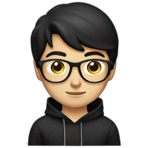 white boy black hair black hoodie cap with glasses emoji
