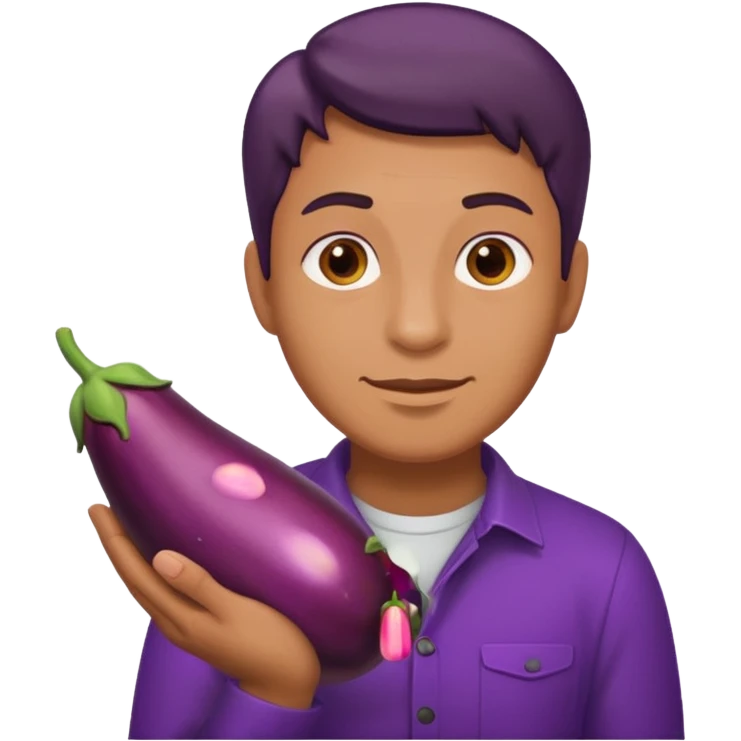 Naked man with an eggplant as his penis emoji
