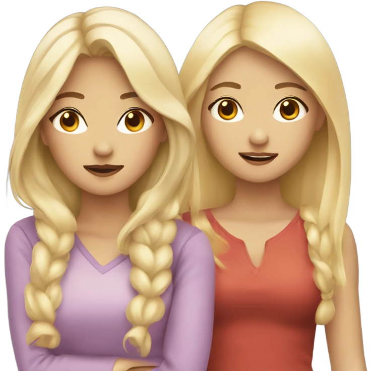two asian girls with two blonde girls emoji