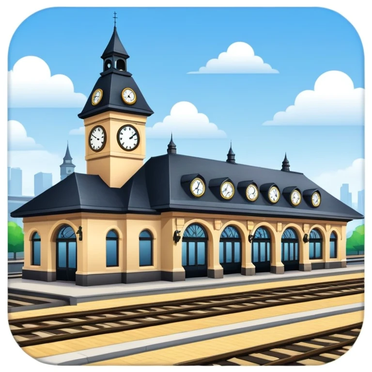 train station with platforms and clock tower emoji