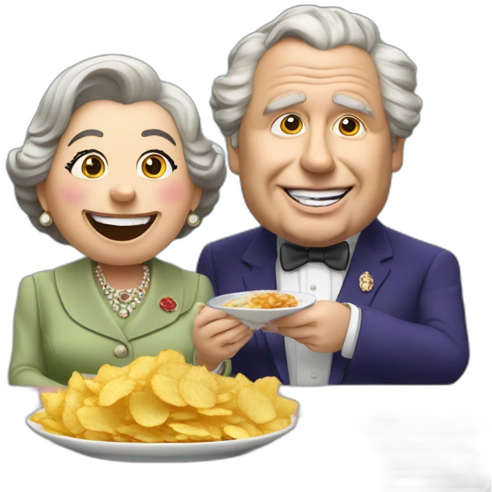 Queen Elizabeth II eating chips and gravy with Russell grant emoji