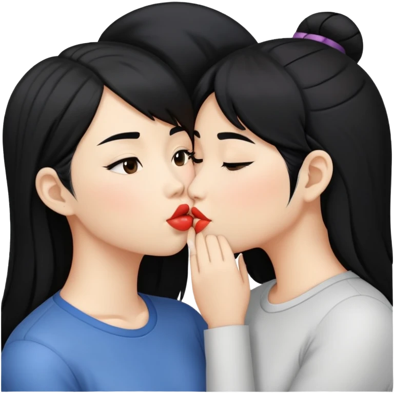 2 lesbians kissing, one asian and one white with black hair  emoji
