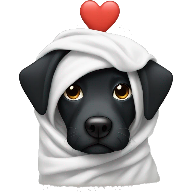Black dog white heart on forhead wrapped in blanket emoji