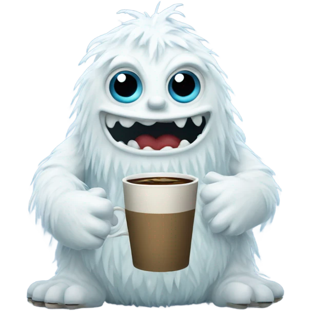 The abominable snow monster with a cup of coffee emoji