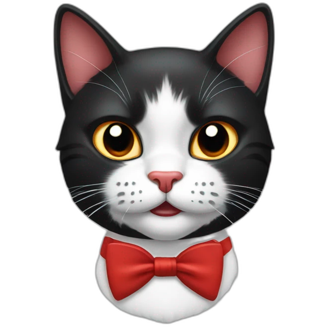 White and black cat wearing a red bow tie,  gets angry and shows his teeth  emoji